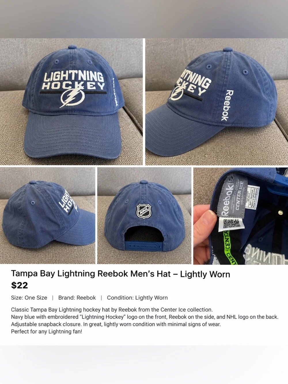 Reebok Navy Blue Tampa Bay Lightning Embroidered Baseball Cap